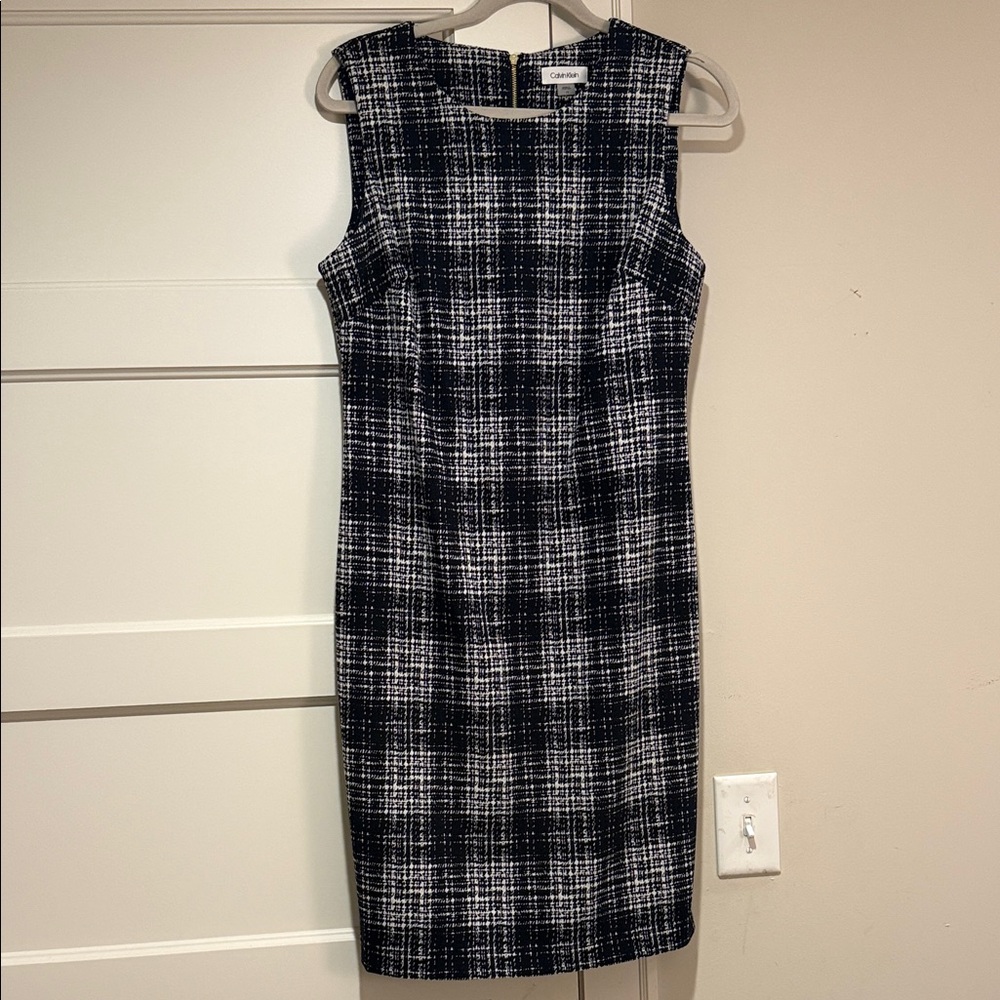 Calvin Klein Black and White Checkered Midi Dress